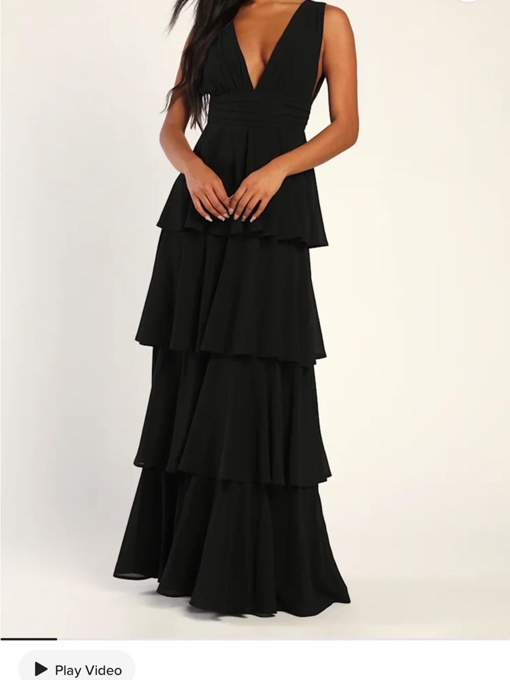 Lulu's Black V-Neck Tiered Maxi Dress XL
